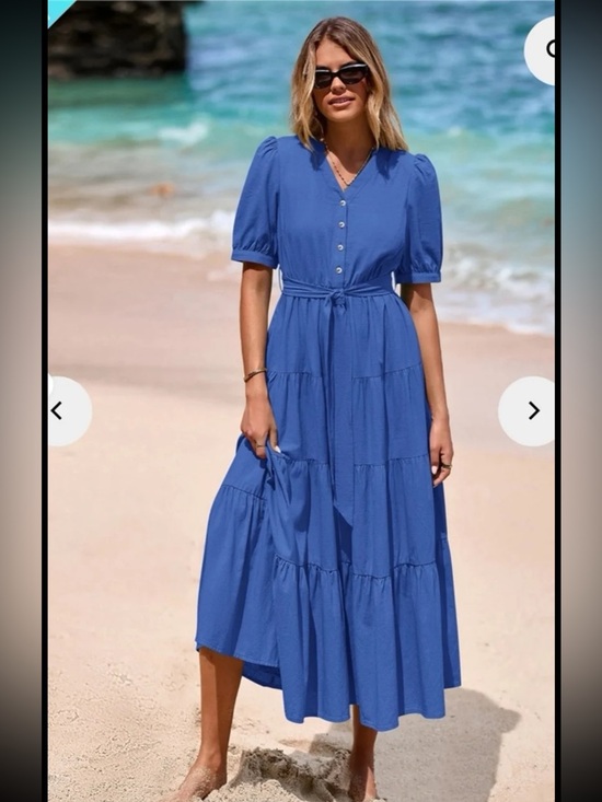PrettyGarden Dresses & Skirts - NWT PRETTYGARDEN Midi Dress Casual Short Sleeve V Neck Belted In Blue
Medium